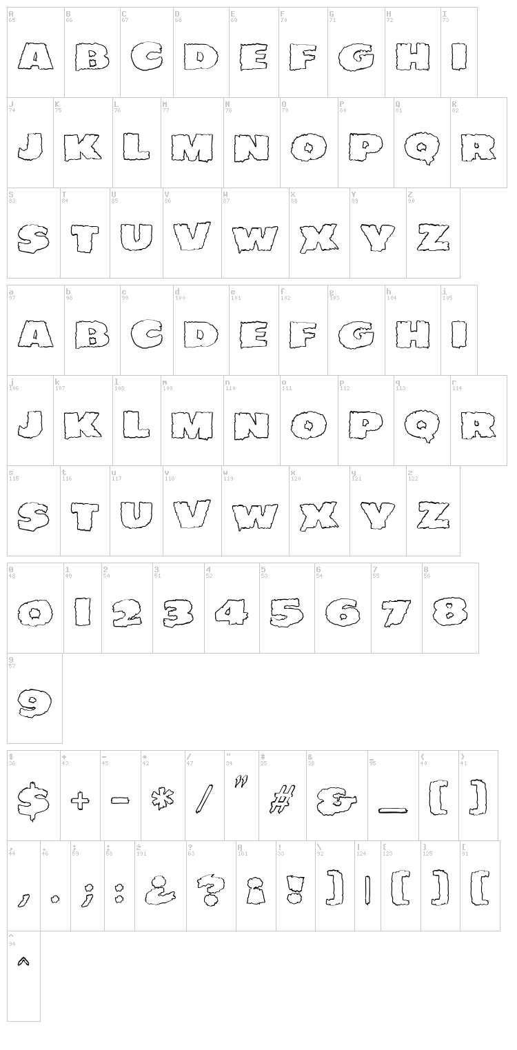 JMH Eerie font map